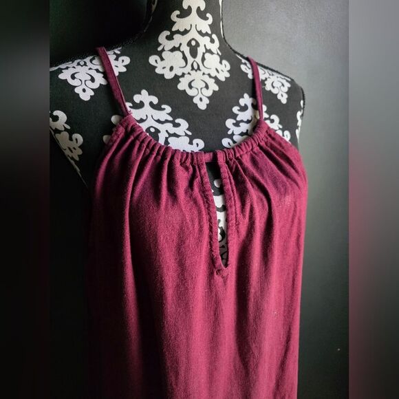 Gap Women Halter Midi Linen Blend Key Hole Burgundy Dress Sz L - Picture 3 of 7